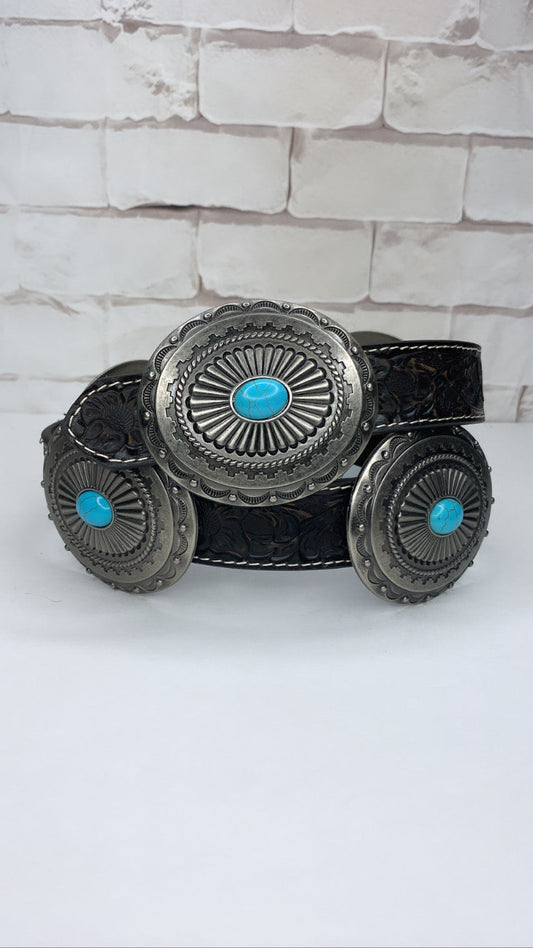 Black turquoise concho belt Ariat