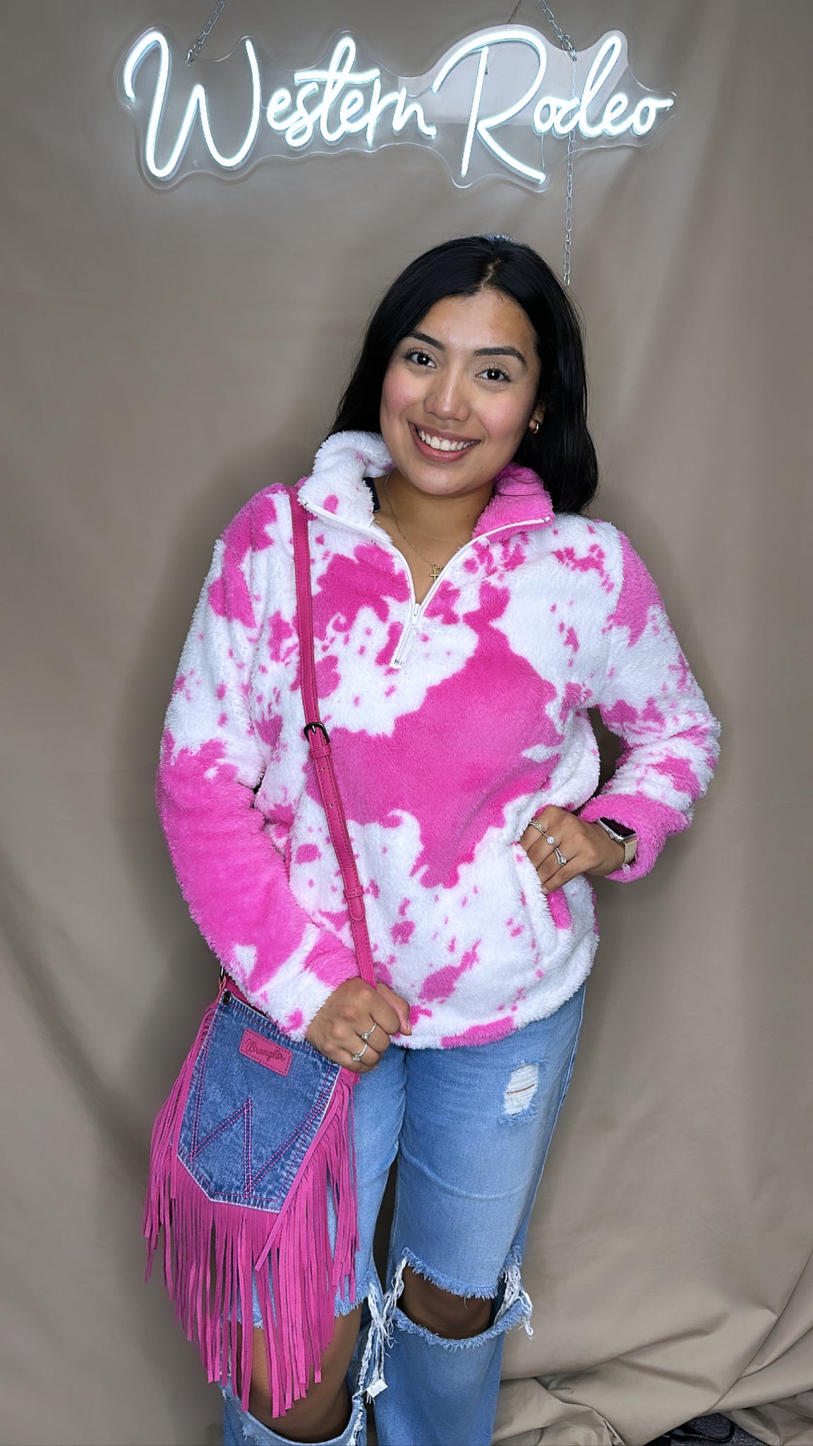 Cow print Sherpa pink