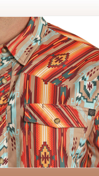 TEK WESTERN AZTEC PRINT SHORT SLEEVE SNAP SHIRT bmn3s03380