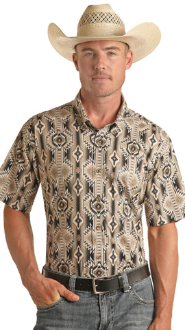 AZTEC PRINT SHORT SLEEVE BUTTON SHIRT