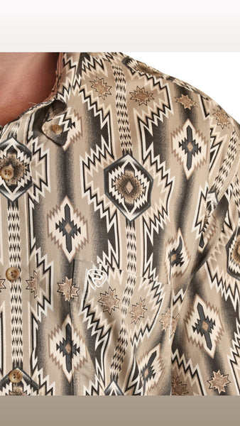 AZTEC PRINT SHORT SLEEVE BUTTON SHIRT