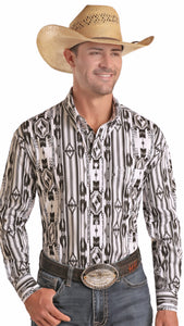 AZTEC PRINT LONG SLEEVE BUTTON SHIRT