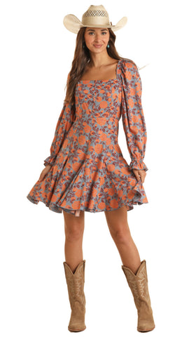 FLORAL PRINT BLOUSON SLEEVES DRESS