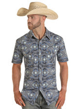 AZTEC PRINT SHORT SLEEVE SNAP SHIRT - BMN3S03344