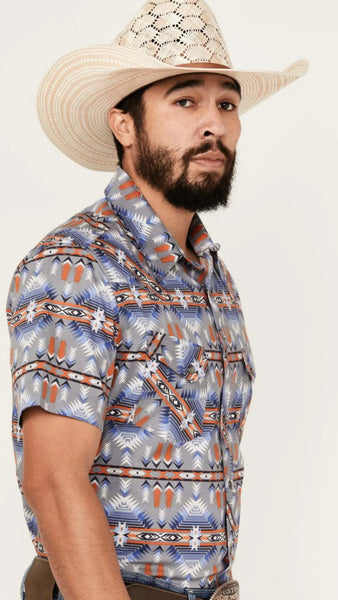 AZTEC PRINT SHORT SLEEVE SNAP SHIRT - BMN3S03366