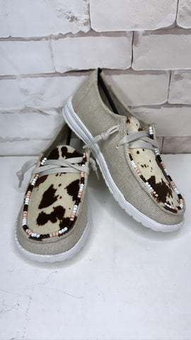 Beaded cowprint shoes