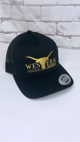 Western rodeo trucker logo hat gold