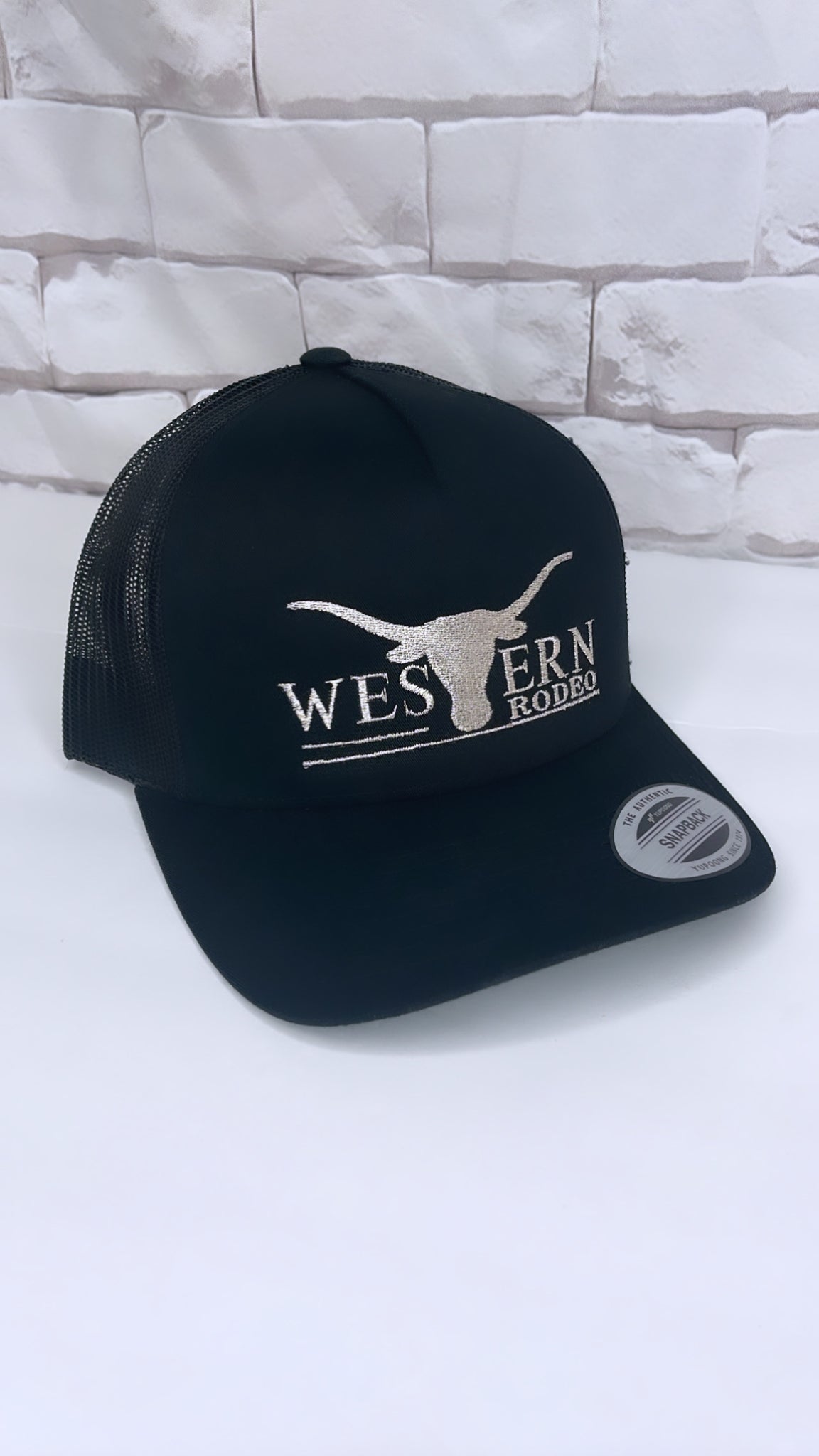 Western rodeo trucker logo hat silver